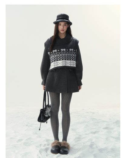 Double-Breasted Fur-Collar Coat Set