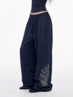 Navy Rhinestone Wide Leg Pants