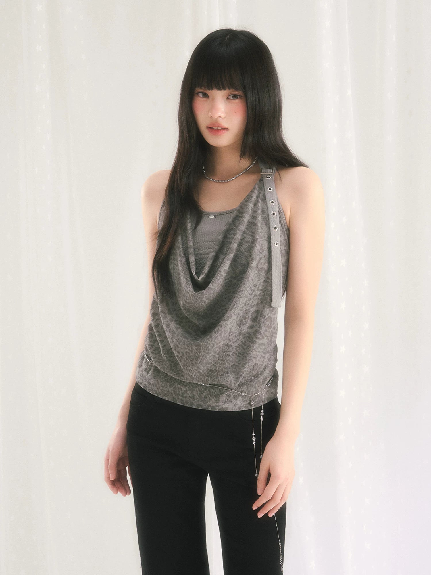 Gray Leopard Halter Top