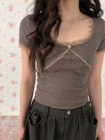 Dusty Pink Polka Dot Lace Top