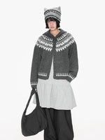 Fair Isle Hooded Knit Cardigan