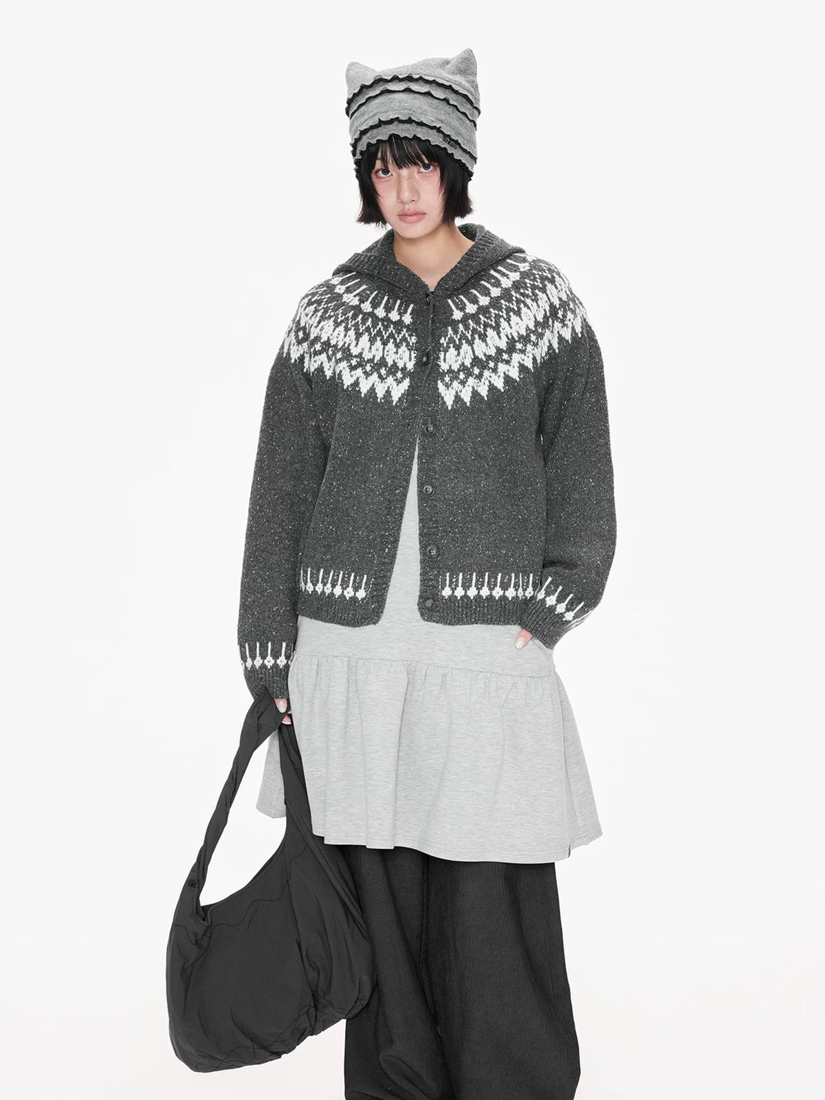 Fair Isle Hooded Knit Cardigan
