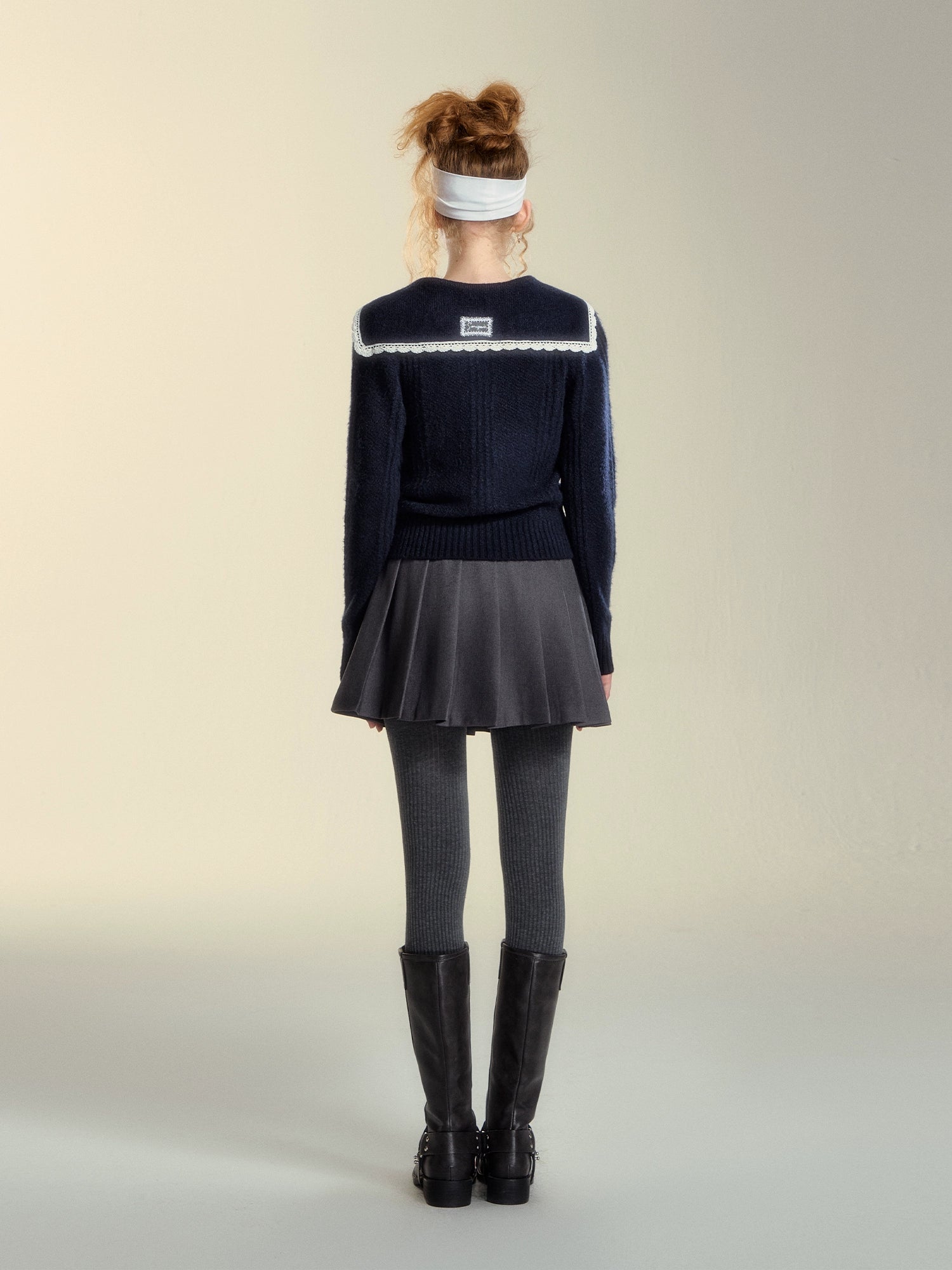 Sailor‑Collar Lace Cardigan