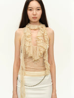 Two-Tone Lace Trim Halter Blouse