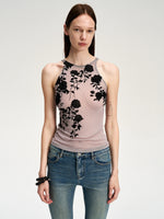 Flocked Mesh Floral Violet Cami