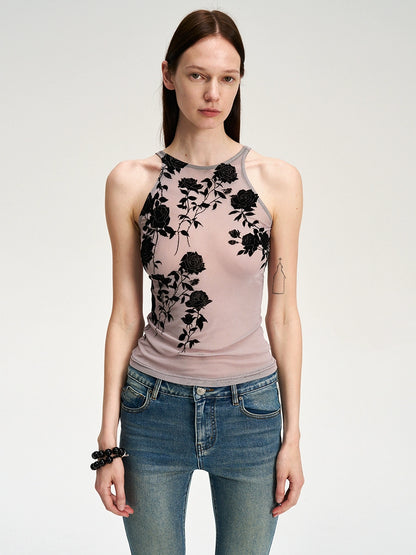Flocked Mesh Floral Violet Cami
