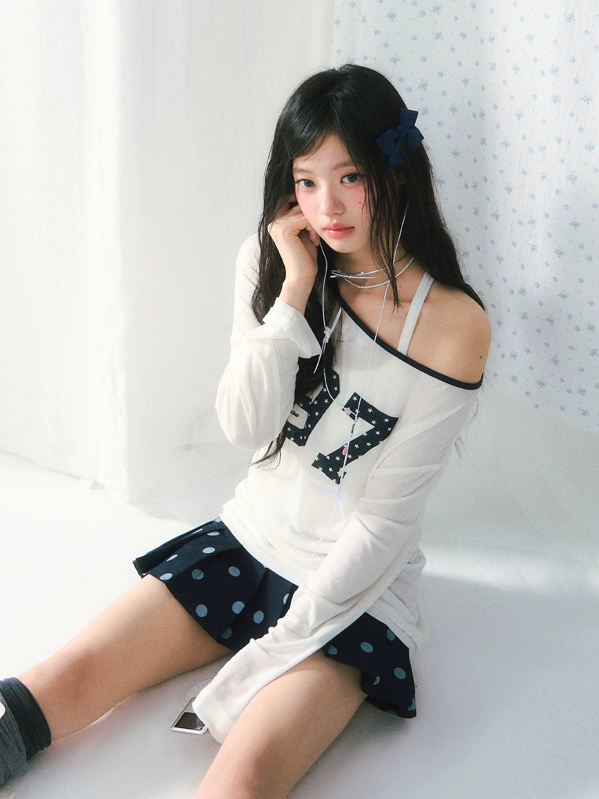 Numeric Print One-Shoulder Tee
