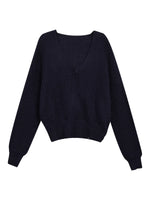Oversized Deep V-Neck Wool Knit Sweater