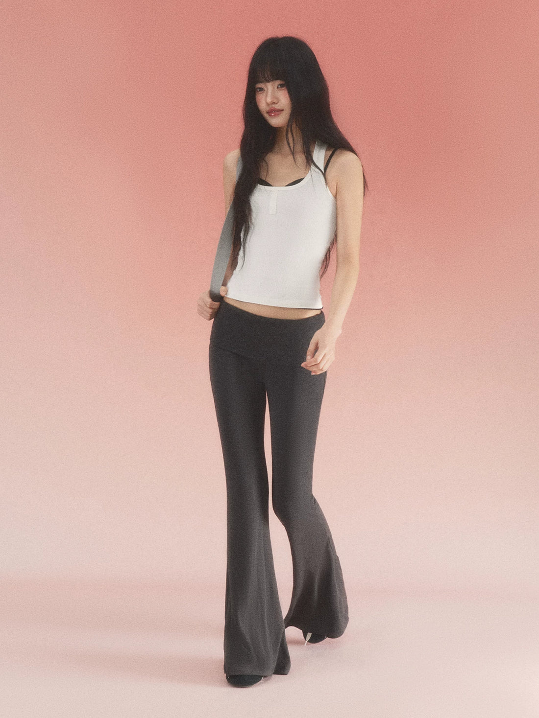Black Fold Waist Flare Pants