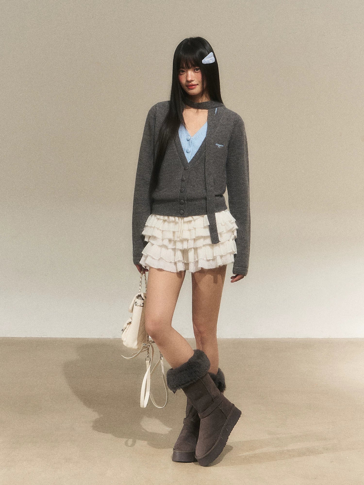 Contrast V-Neck Faux Layer Knit