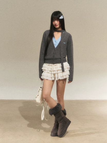 Contrast V-Neck Faux Layer Knit