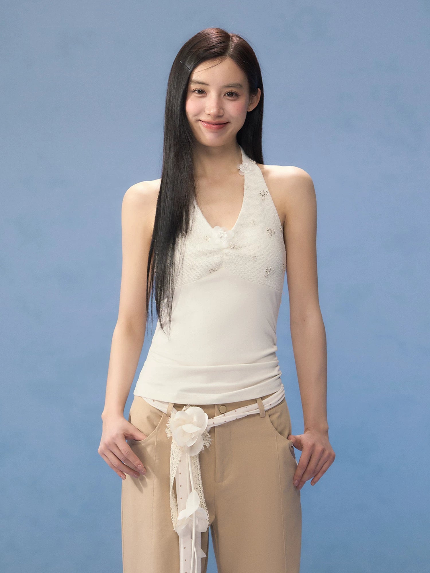 Beaded Halter Camisole &amp; Pants Set