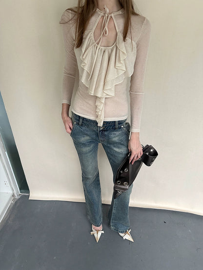 Sheer Wool Ruffle Top