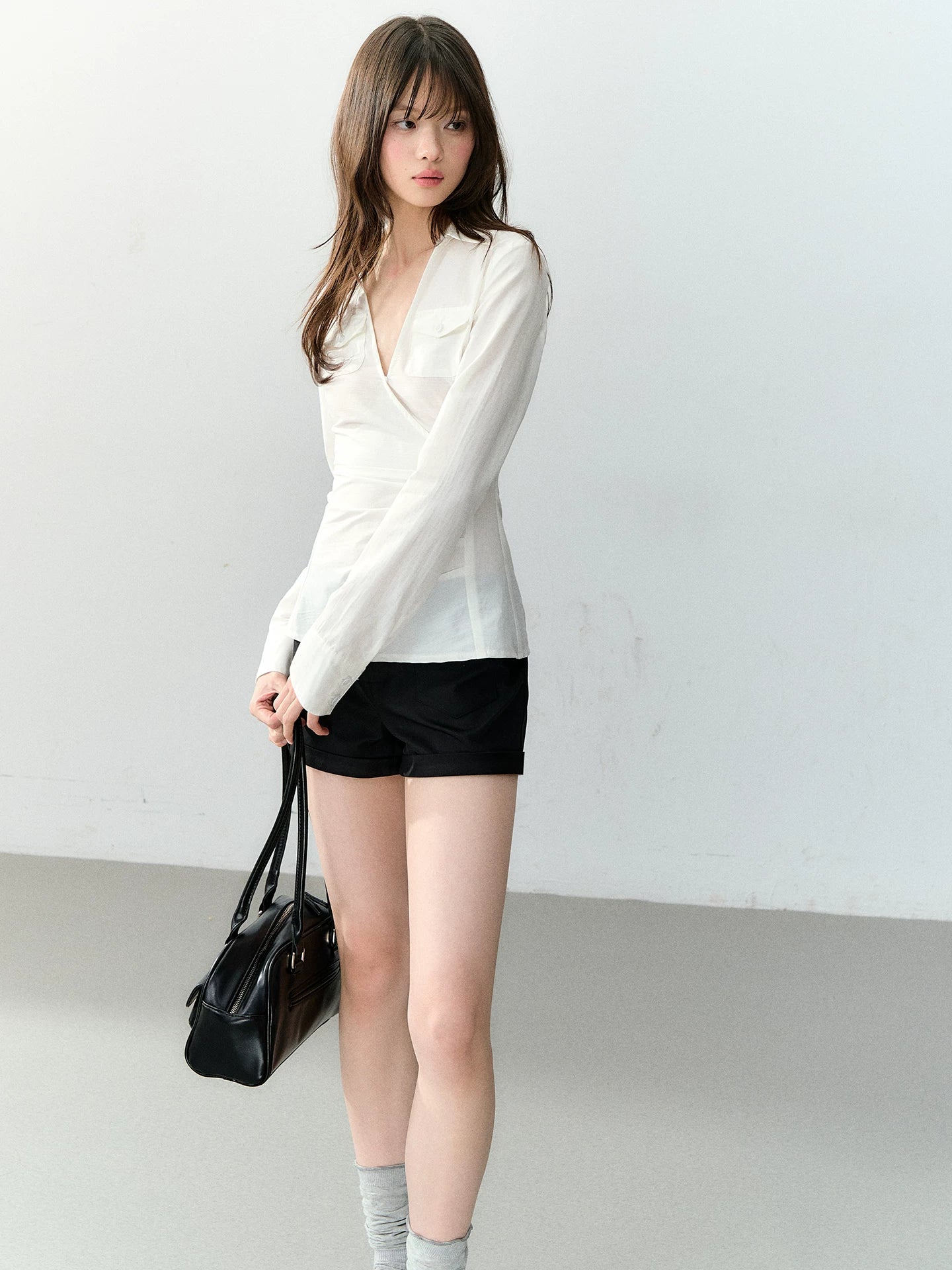 Blue &amp; White V-neck Pocket Shirt