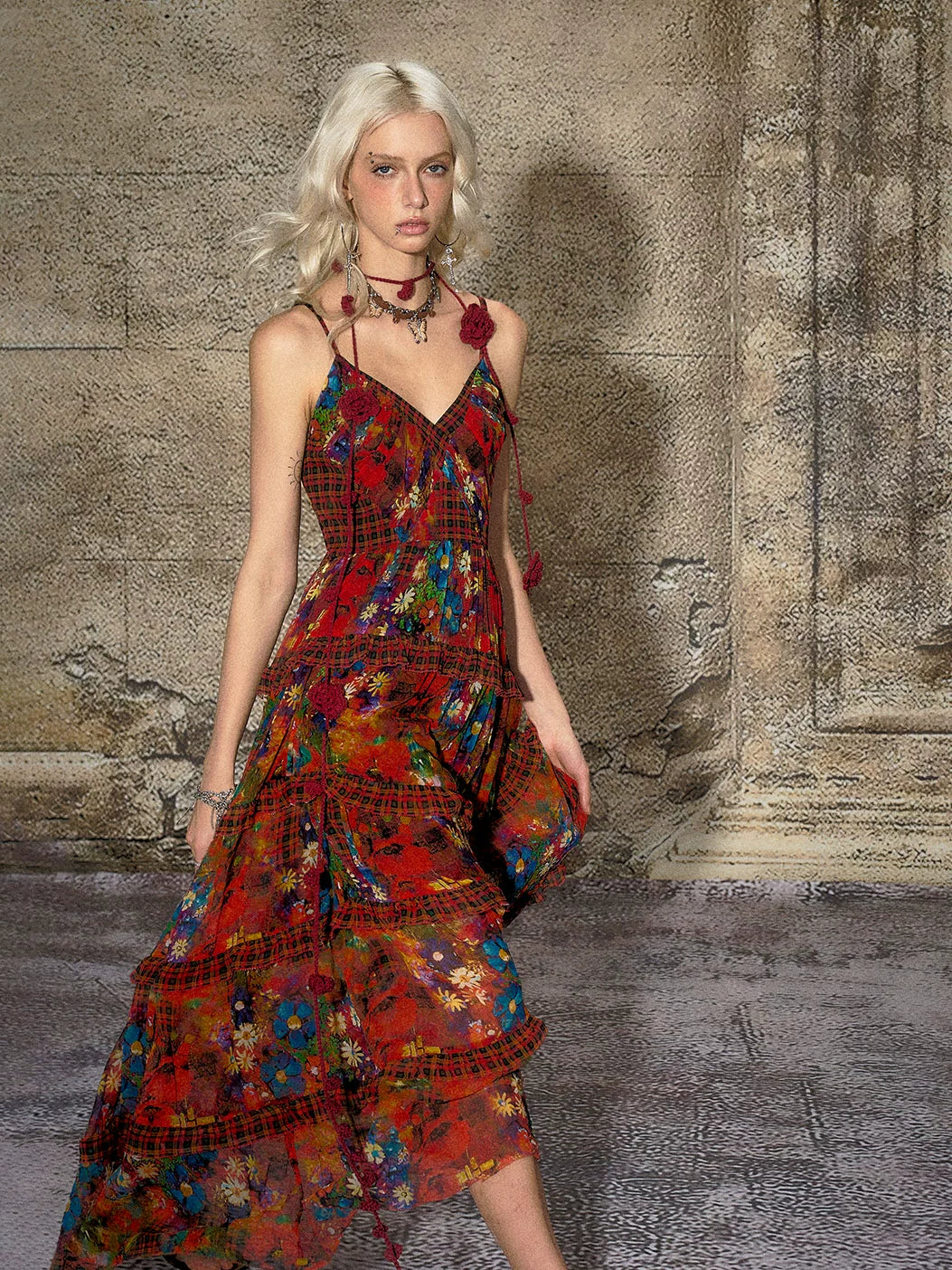 Ruffled Chiffon Slip Dress