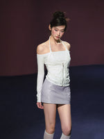 Two-Piece Off-Shoulder Halter Lace Blouse