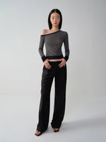 Black-Red Striped Cuffed Suit Wide-Leg Pants