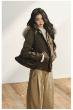 Brown Faux Fur Hooded Toggle Coat