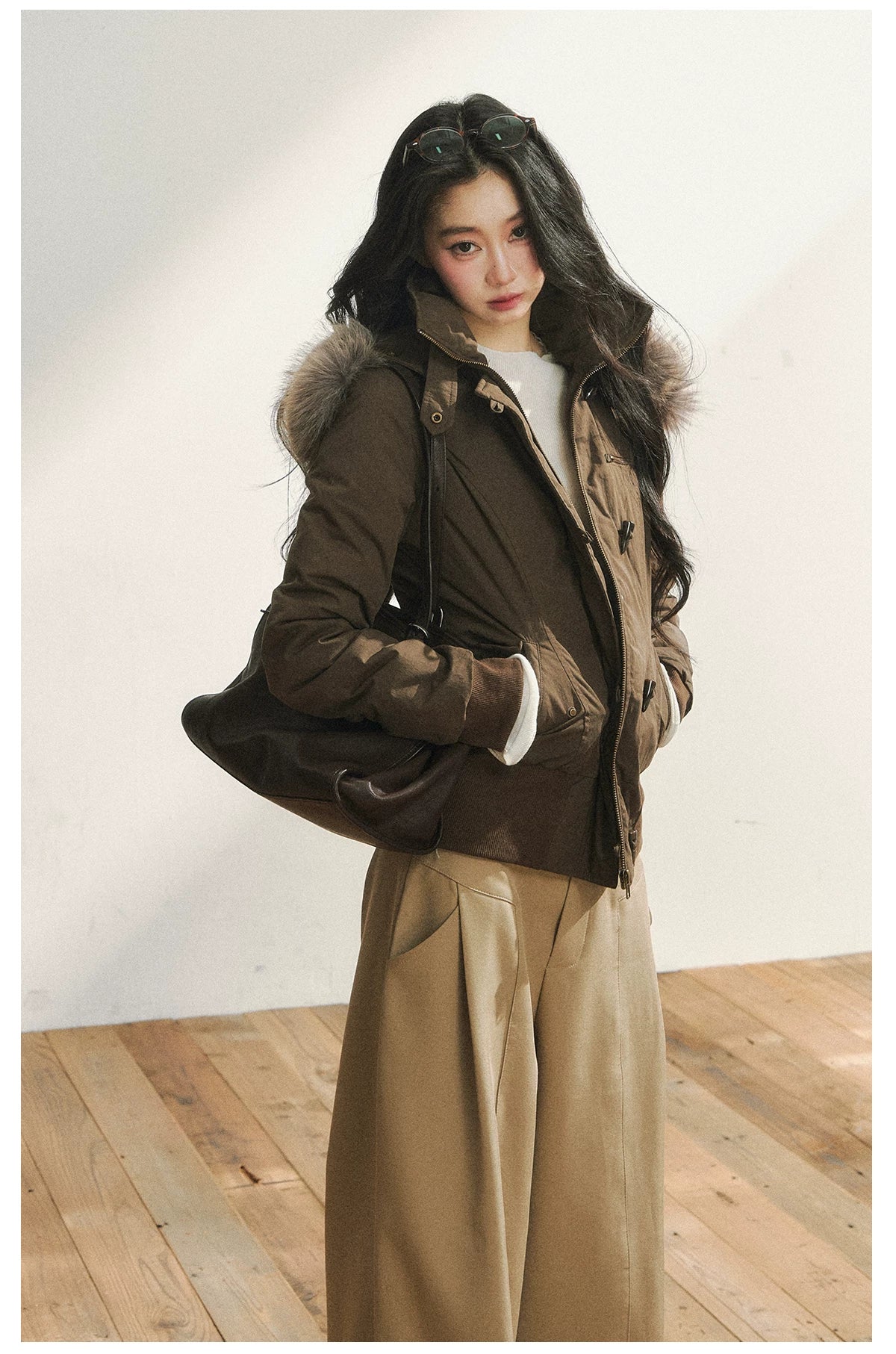 Brown Faux Fur Hooded Toggle Coat