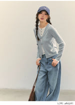 Navy Blue & Gray Sailor-Bow Knit Cardigan
