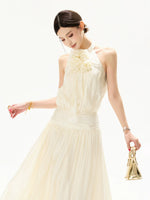 Floral Halter Chiffon Midi Dress