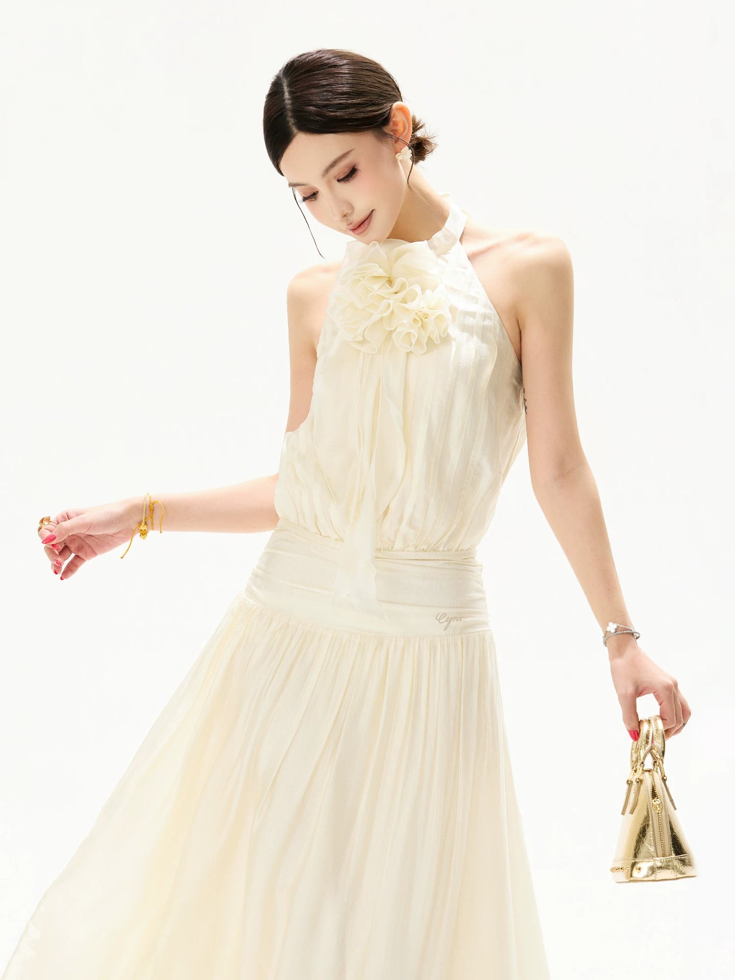 Floral Halter Chiffon Midi Dress
