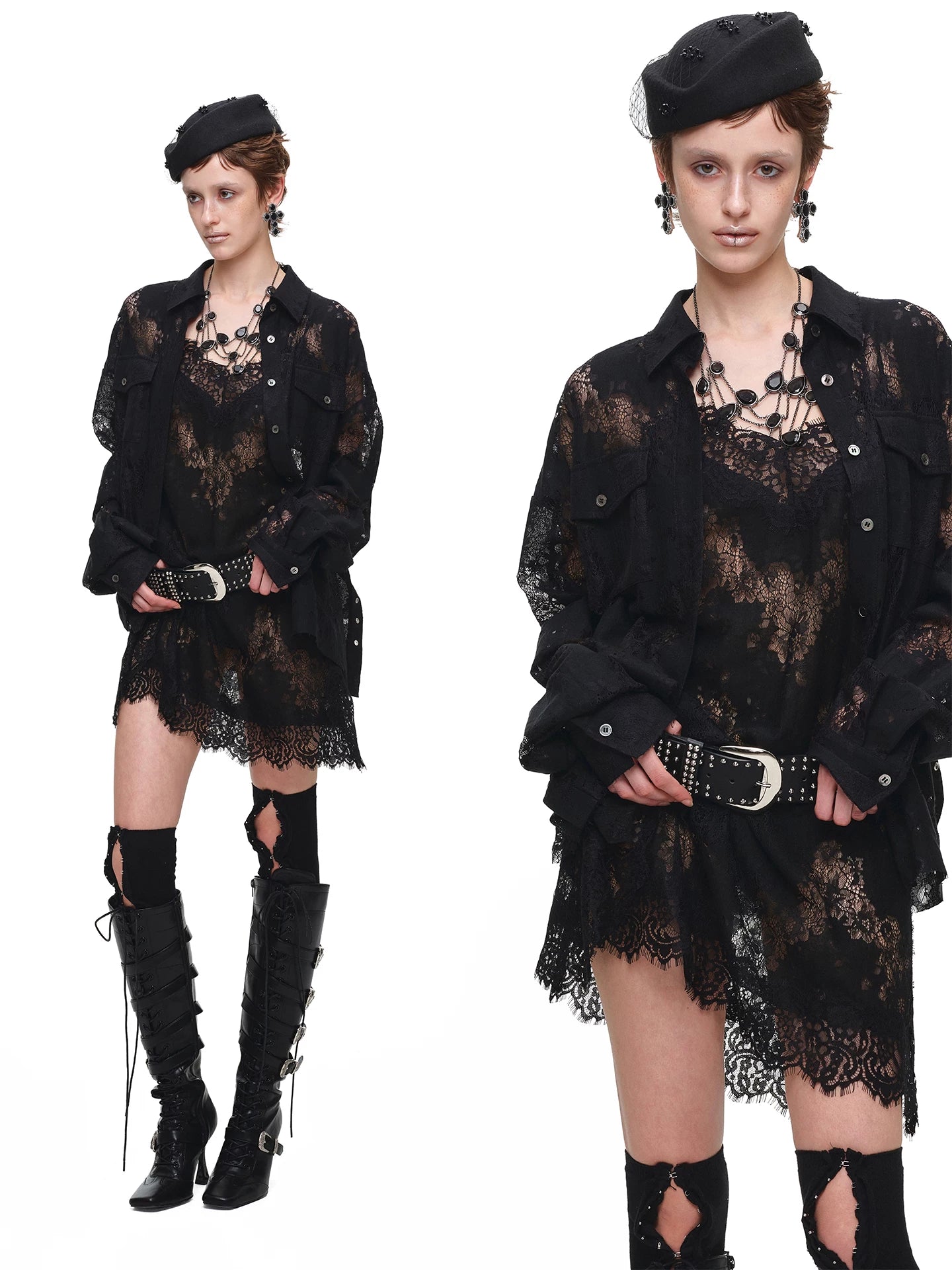Lace Belted Sheer Shirt