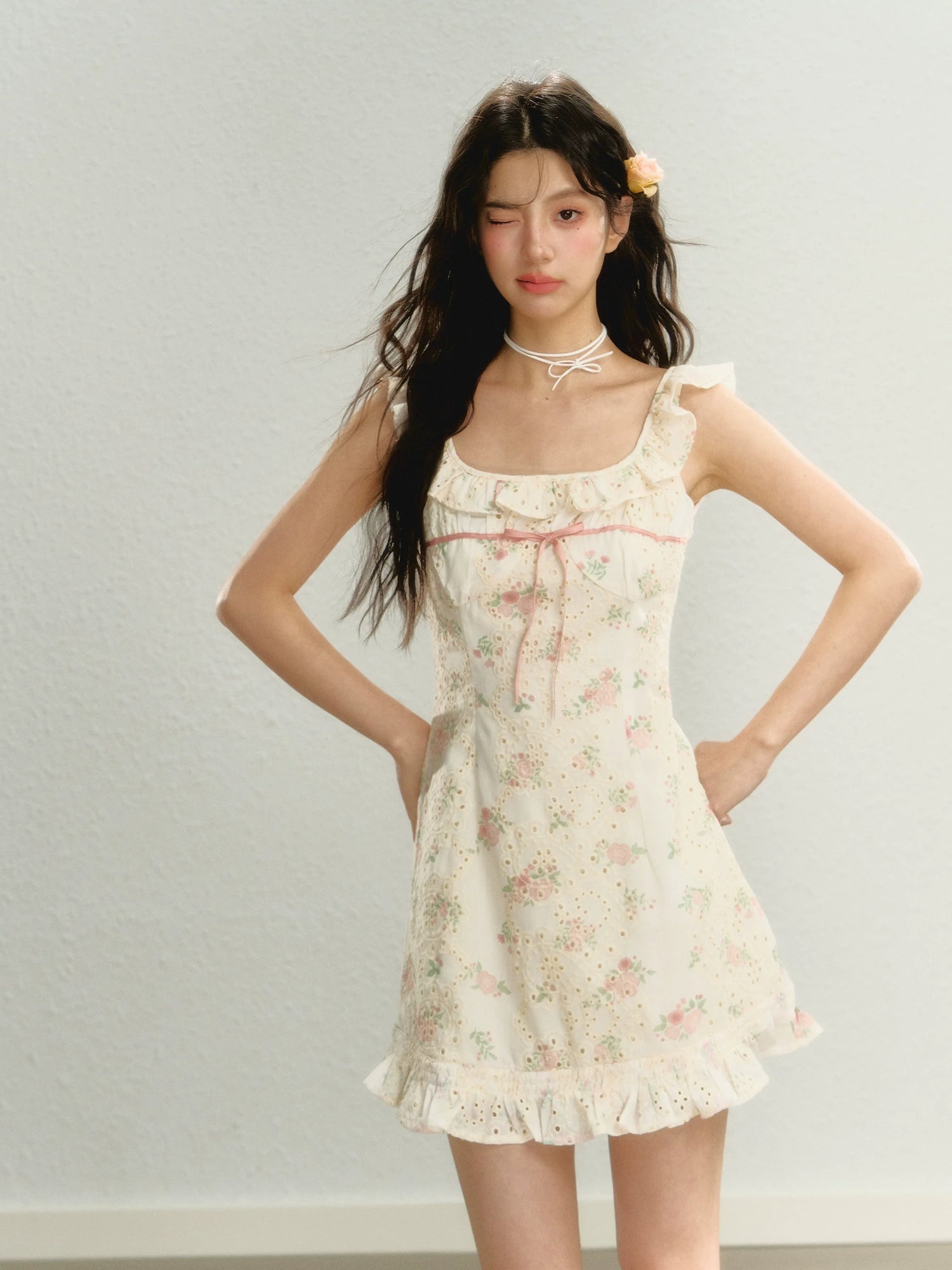 Flutter Sleeve Strap Floral Dress