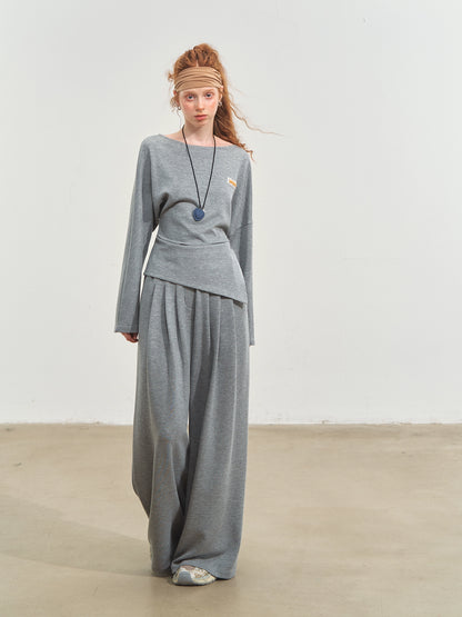 Off-Shoulder Irregular Blouse &amp; Pleated Pants Set