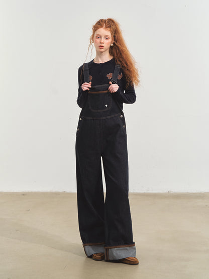 Raw Denim Cuffed Overalls