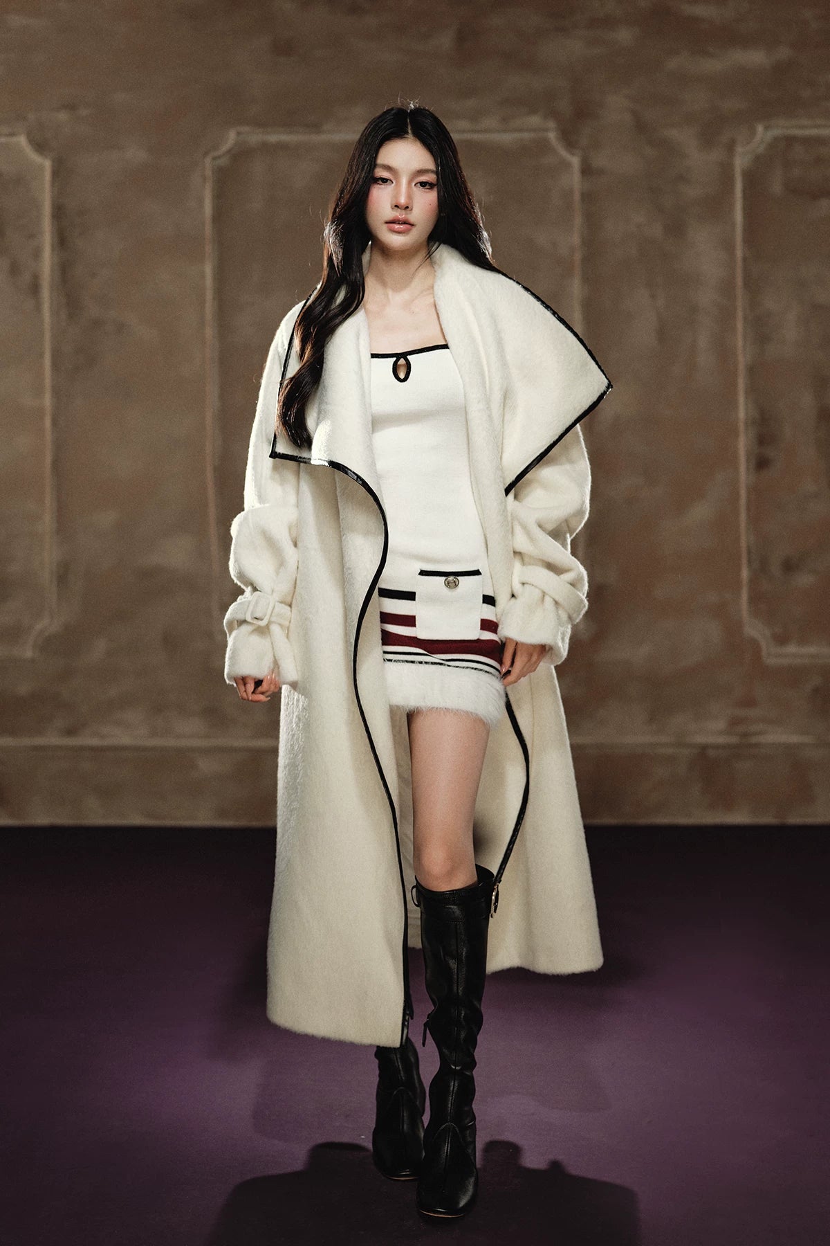 Wool-Blend Long Coat &amp; Dress Set