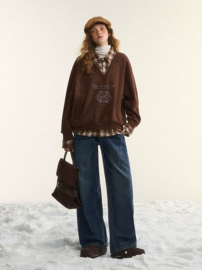 Printed Plaid Collar Sweatshirt