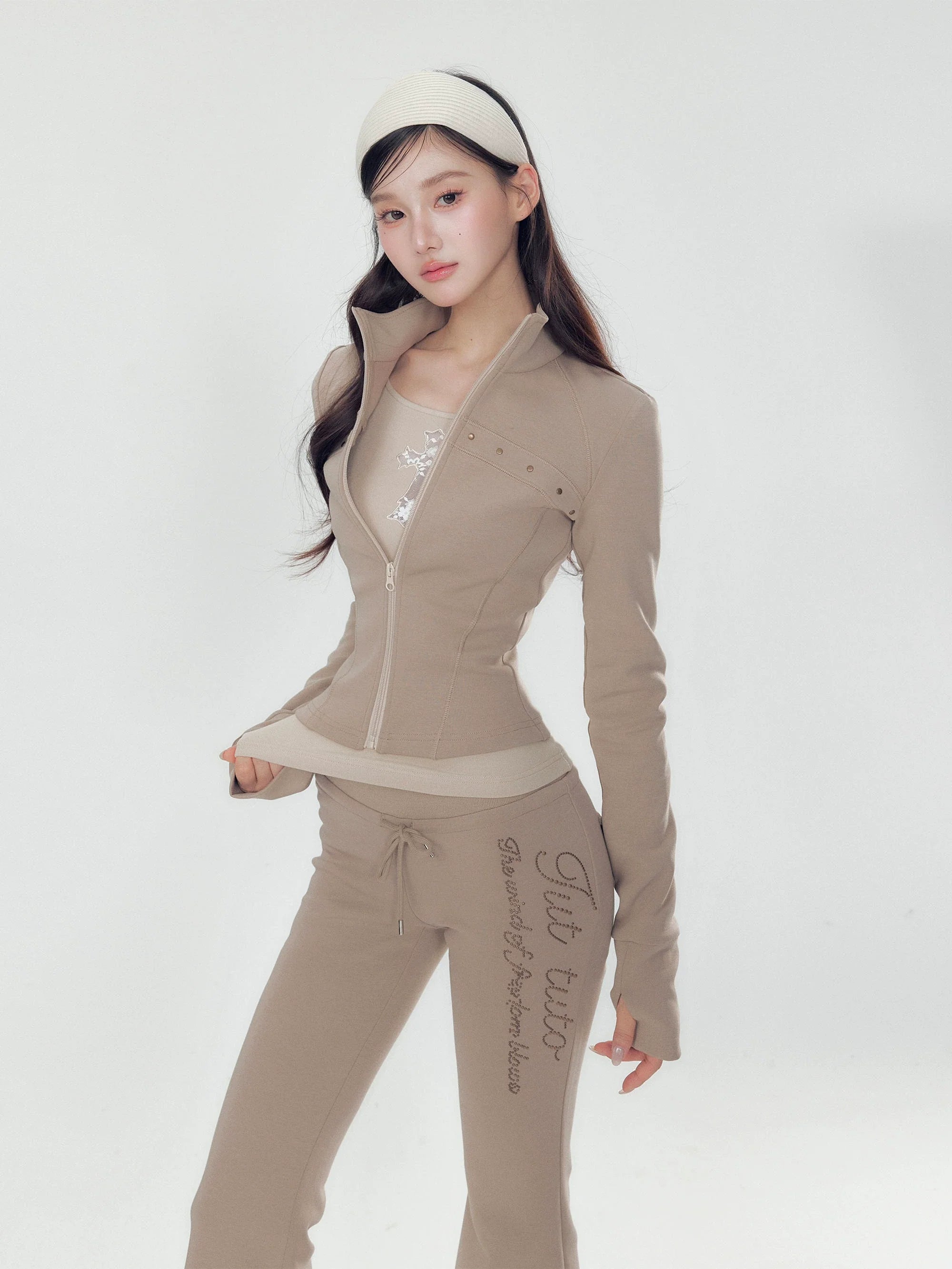 High Collar Slim Fit Sports Hoodie &amp; Pant Set