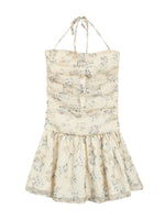 Apricot Floral Halter Mini Dress