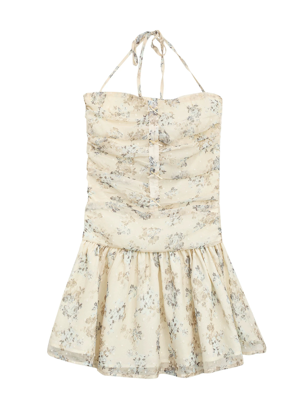 Apricot Floral Halter Mini Dress