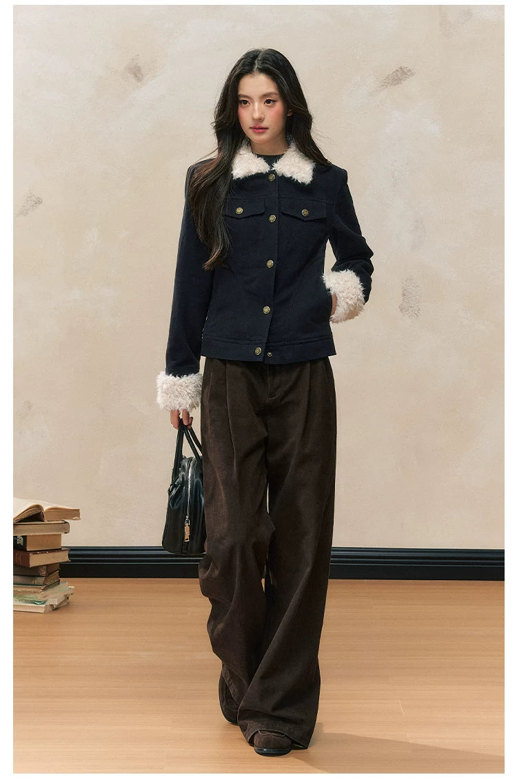 Navy Fur Collar Jacket