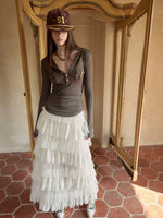 Layered Lace Tulle Midi Skirt
