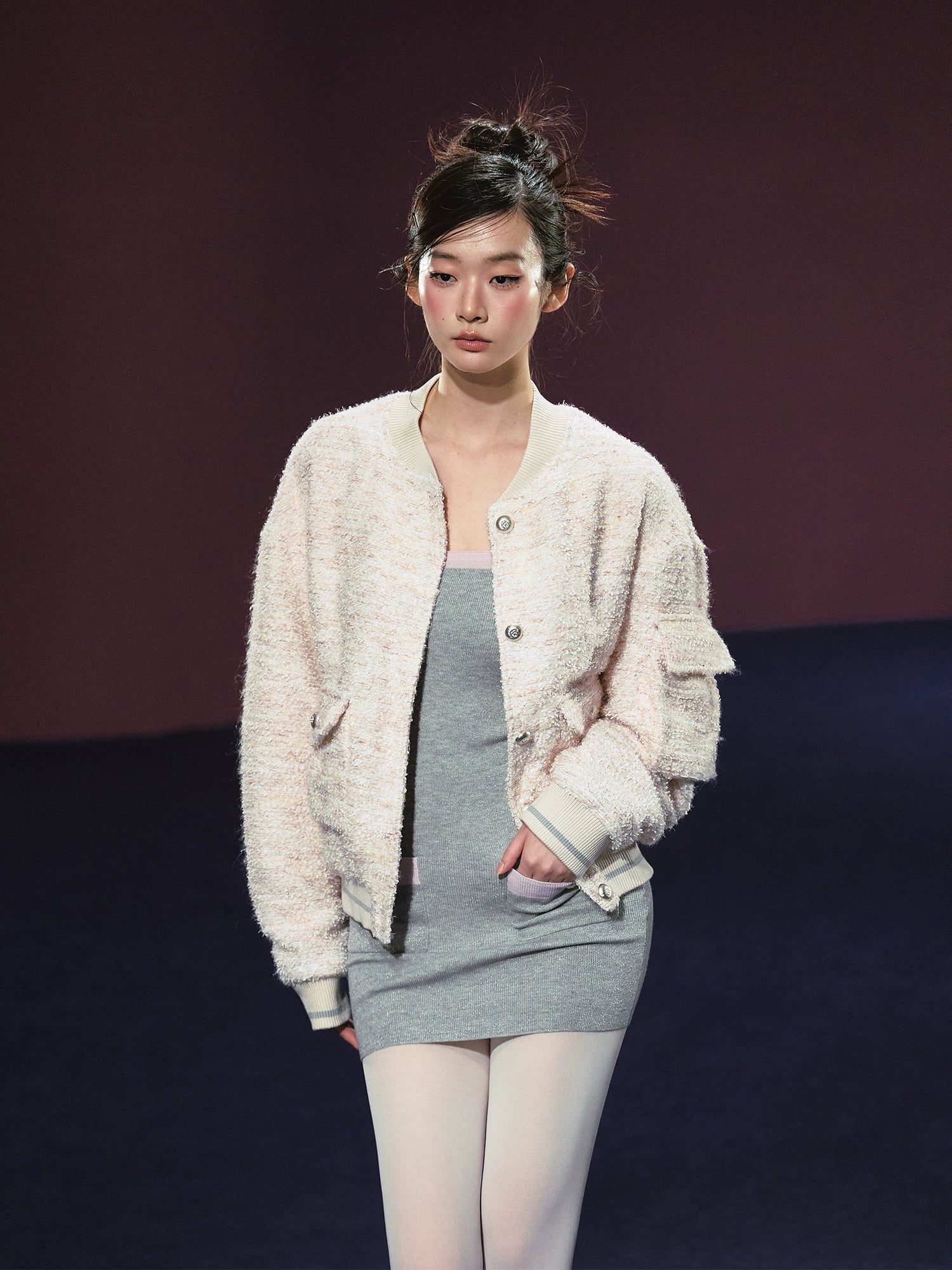 Tweed Textured Drop-shoulder Jacket &amp; Dress Set