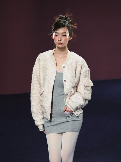 Tweed Textured Drop-shoulder Jacket &amp; Dress Set