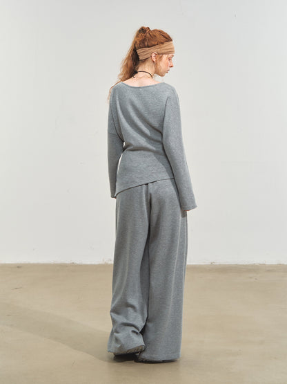 Off-Shoulder Irregular Blouse &amp; Pleated Pants Set