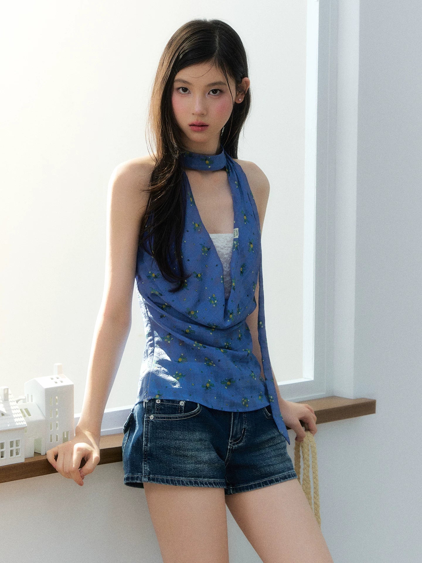 Halter Deep V Floral Cami Top