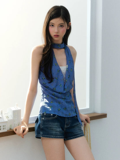 Halter Deep V Floral Cami Top