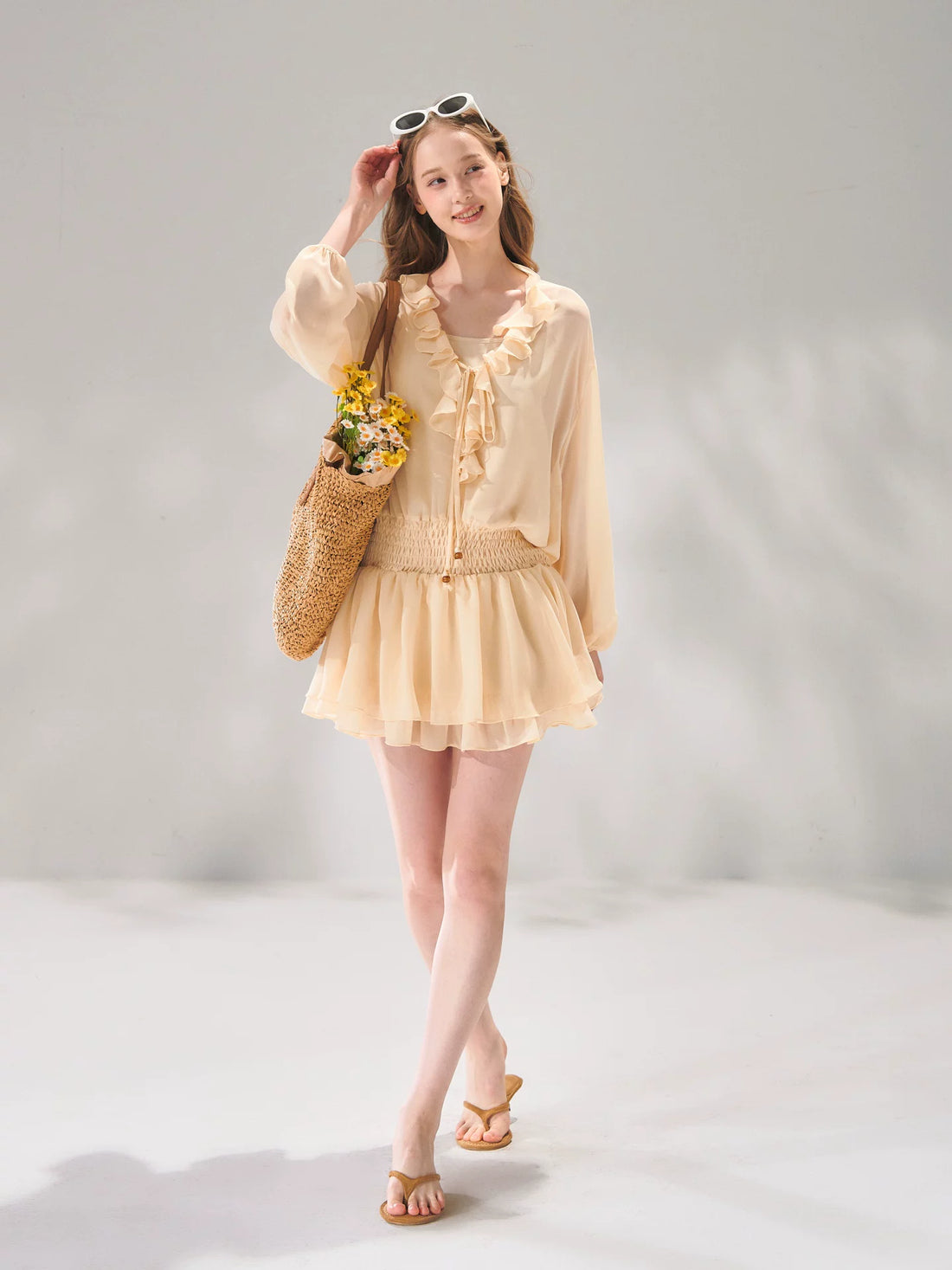 Beaded Ruffle Chiffon Dress