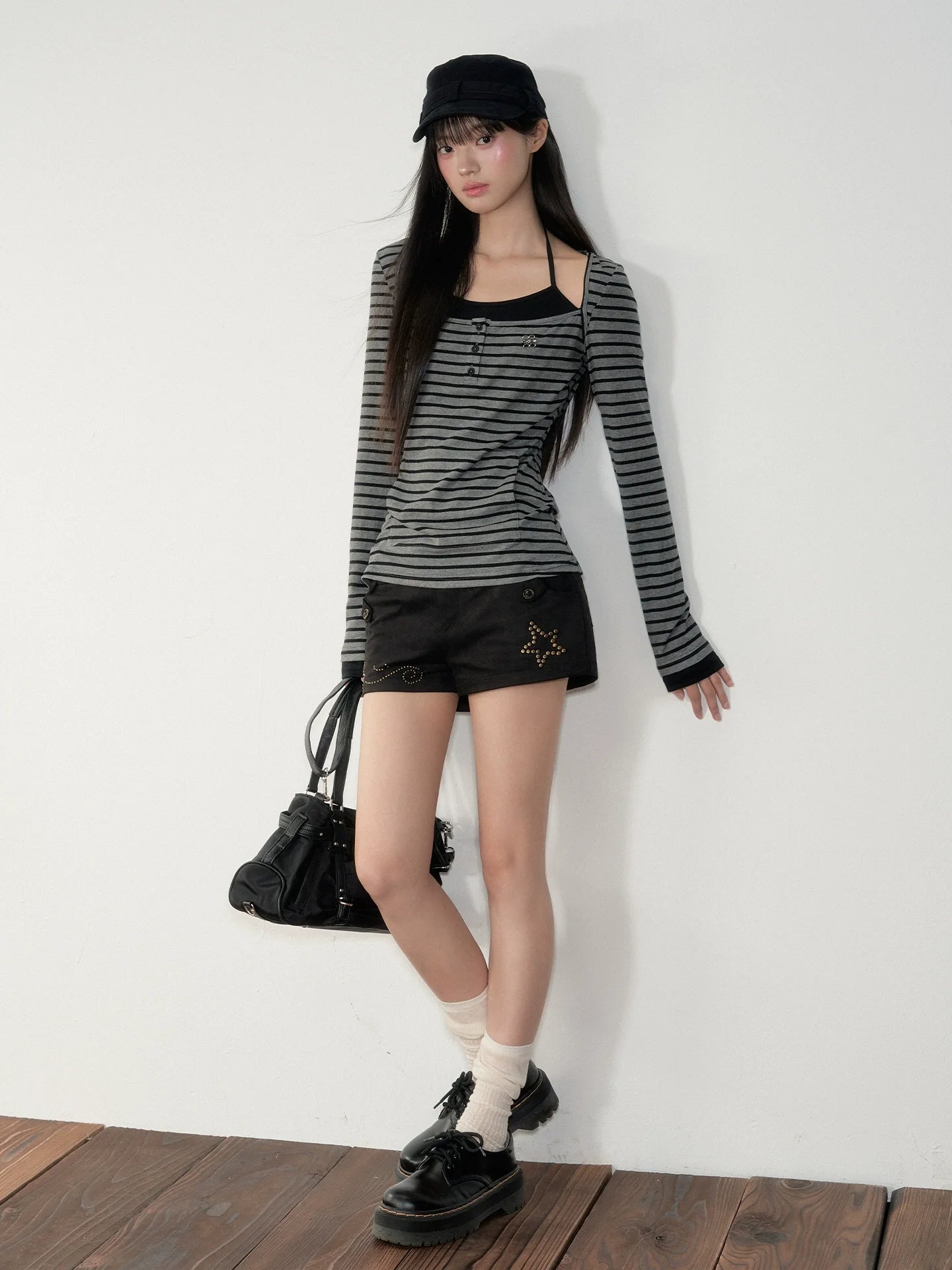 Two-piece Look Striped Hooded Tee