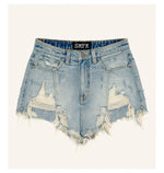 Blue Denim Frayed Distressed Shorts
