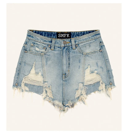 Blue Denim Frayed Distressed Shorts