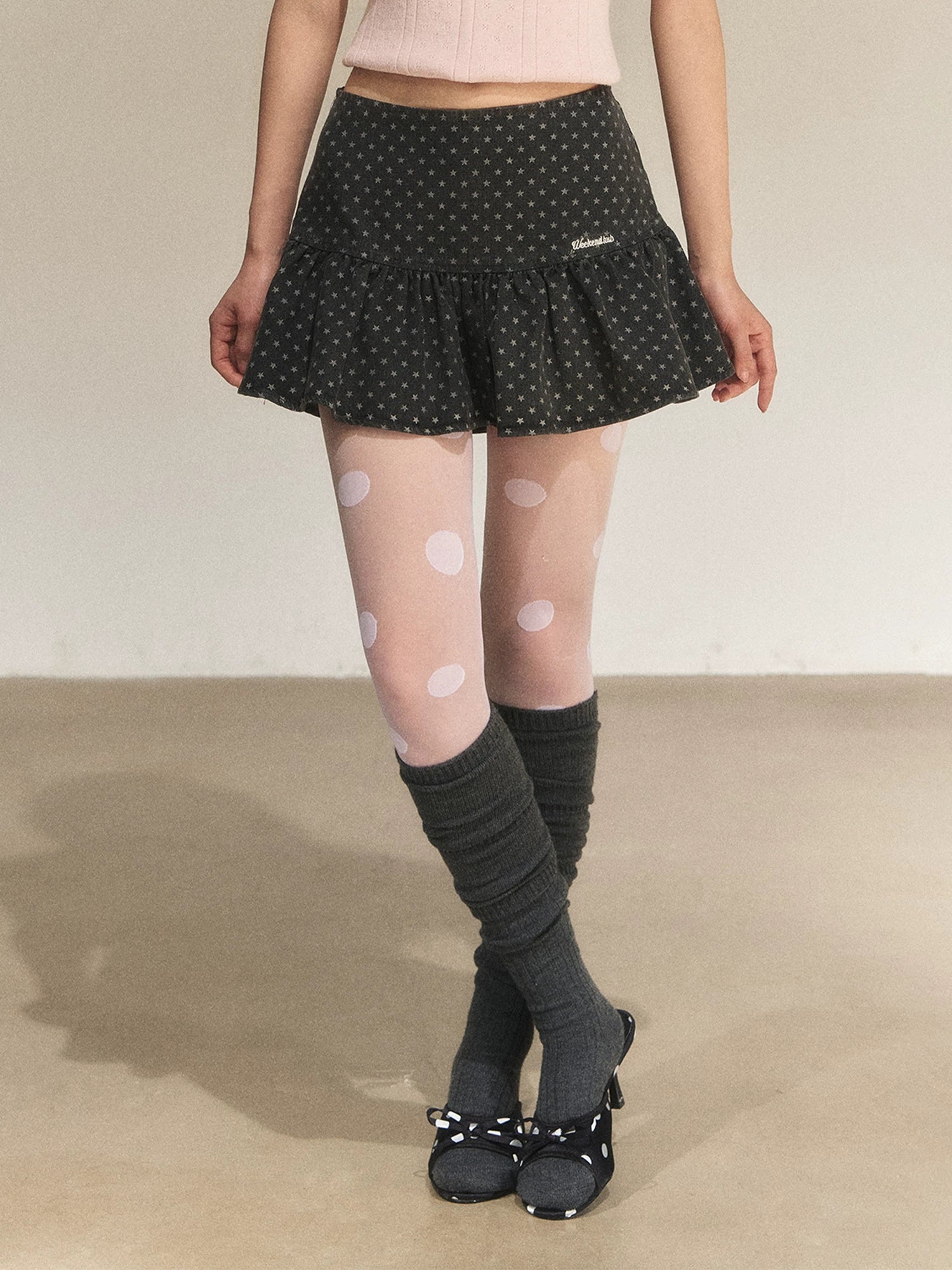 Star Print Ruffle Mini Skirt