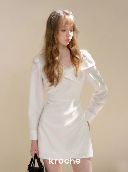 White Asymmetric Lapel Dress