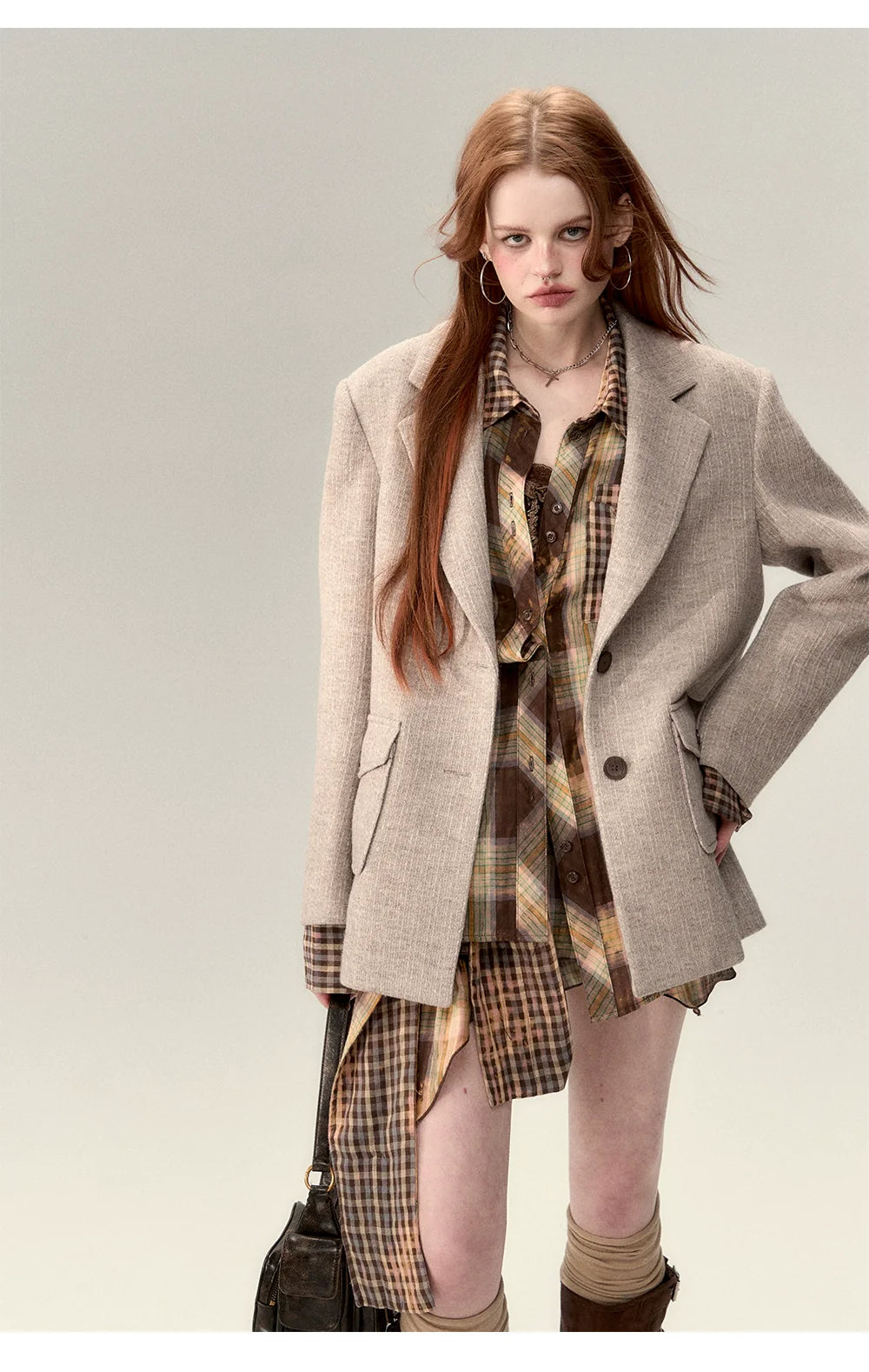 Coffee-Colored Suit Jacket &amp; Skirt Set