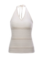 White Textured Halter Knit Top